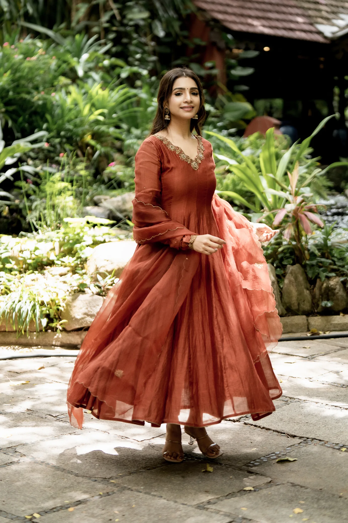 Ruh Anarkali Set - Rust