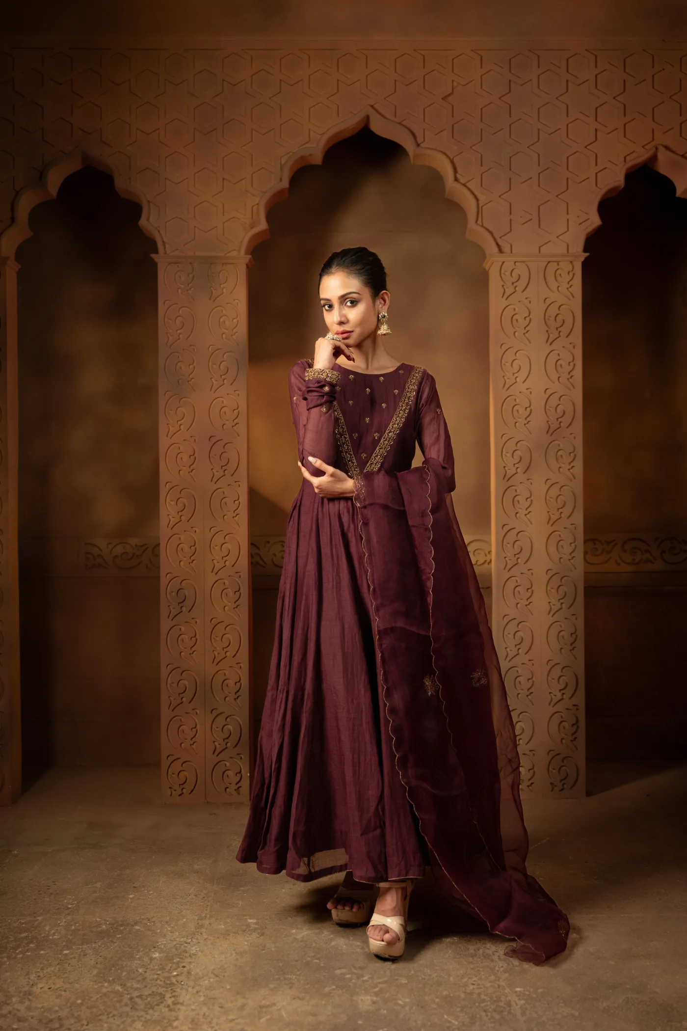 Meher Anarkali Set - Deep Wine